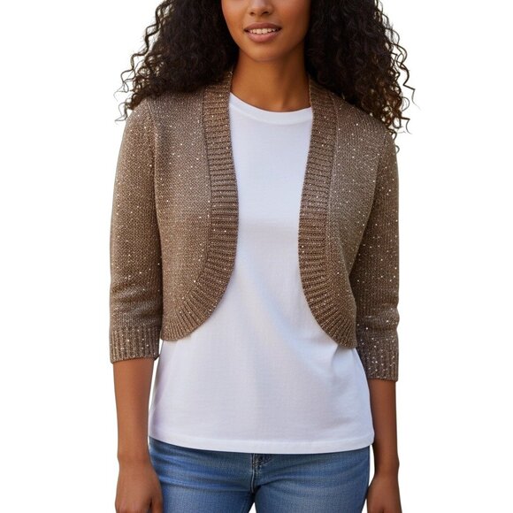 Ny Collection Womens Sequin Open Front Cardigan XL Polyester & Acrylic - Picture 1 of 10